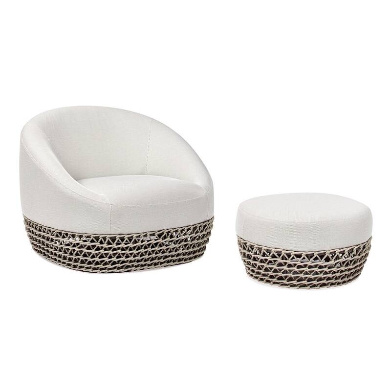 Willow 35.5" Woven Patio Outdoor Armchair with Ottoman