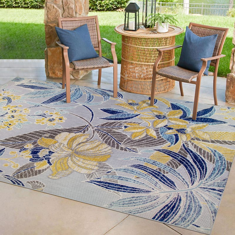 Leick Home 595231 Song Floral Indoor Outdoor Area Rug Runner 2'x8' - 5'3"x7'