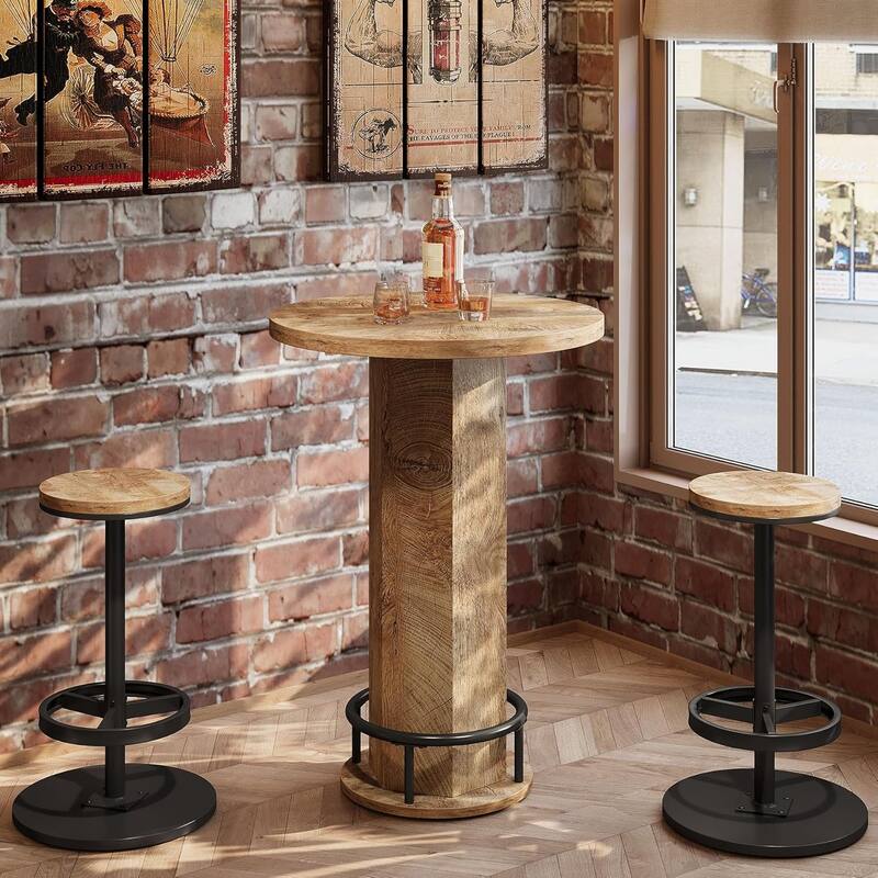 3-Piece Dining Table Set, Small Round Kitchen Table with 2 Chairs for Small Space, Apartment, Bistro - Light brown