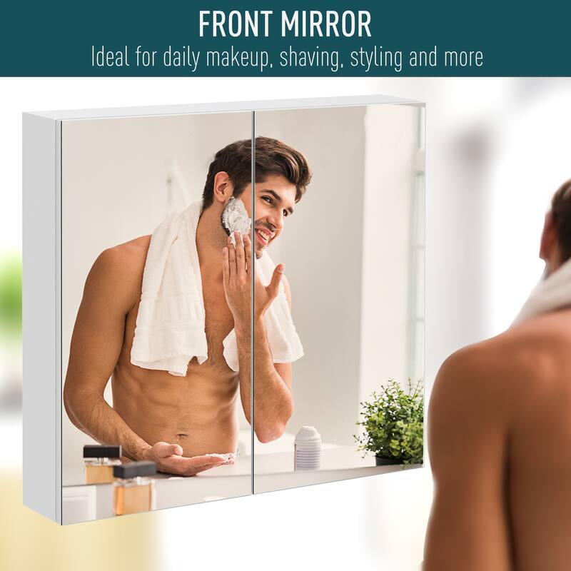 White Mirror Wall Mounted Cabinet with Glass Door and 3 Shelves for Bathroom Makeup and Storage Needs