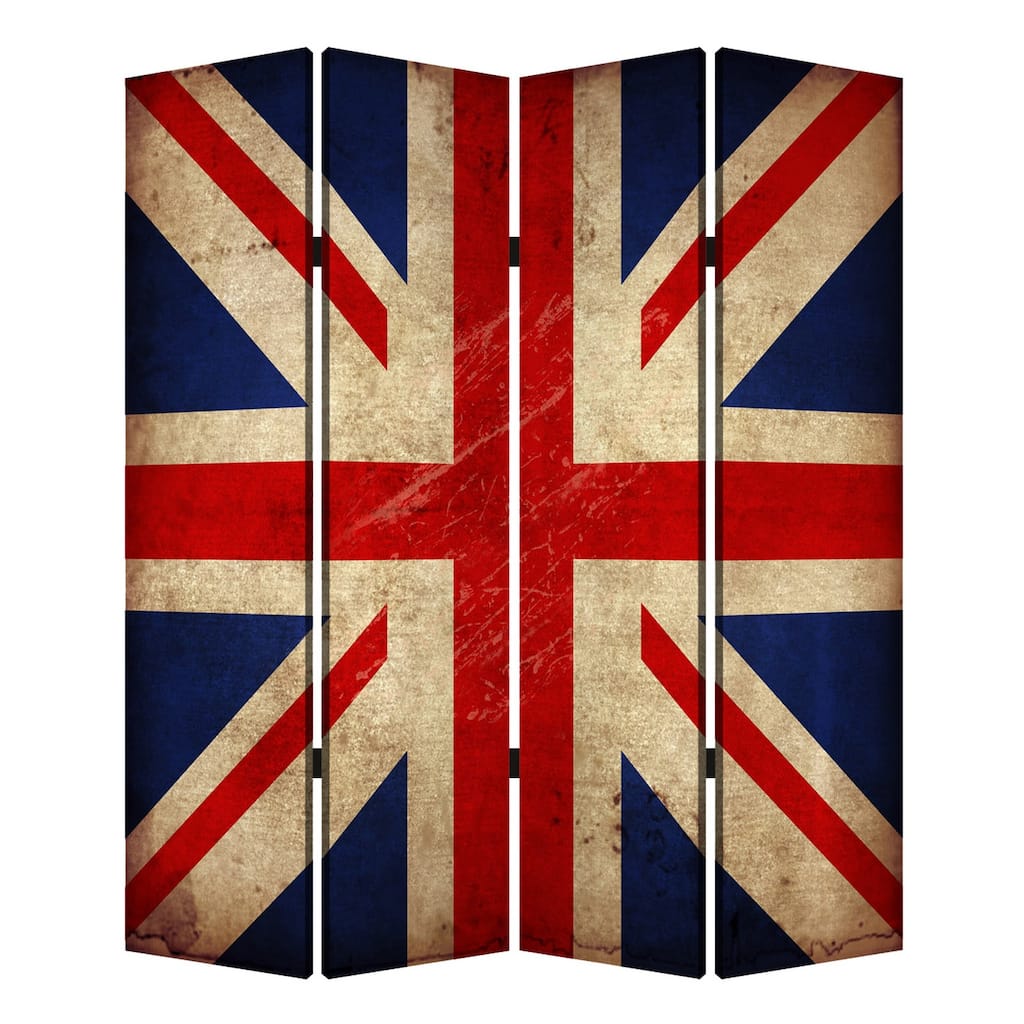 Alfie 71 Inch Folding Screen Room Divider, Union Jack Printing, 4 Panels
