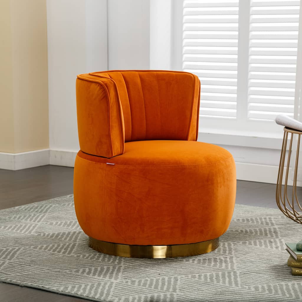 Orange Modern 25.2" Upholstered 360° Swivel Barrel Chair with Wide Upholstered and Sturdy Hardwood Frame