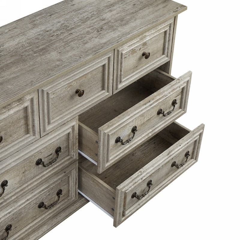 Anmytek Rustic Farmhouse 7-Drawer Dresser - Antique White Vintage Storage Organizer