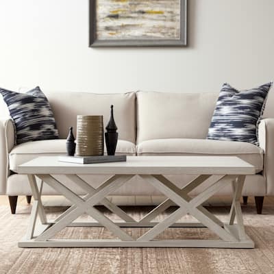 HomeRoots 48" Off White Solid Wood Distressed Geo Frame Coffee Table - 48' X '17.5' X '28
