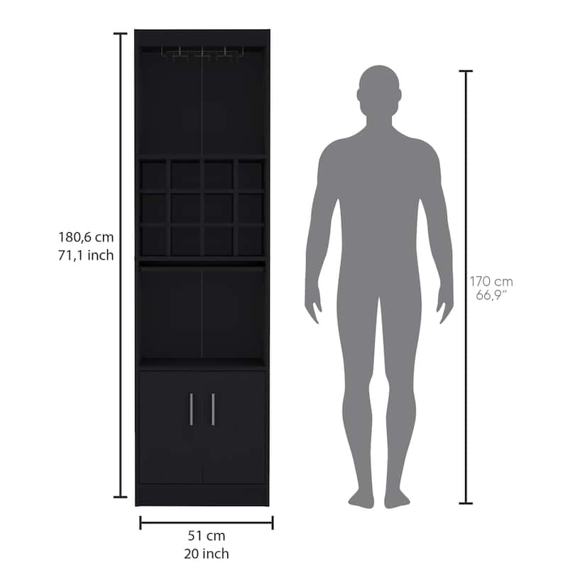 Kevil 71-Inch Tall Bar Cabinet 5-Tier Modern Bar Cabinet with Glass Holder Stemware Rack, Wine Cabinet, Liquor Cabinet
