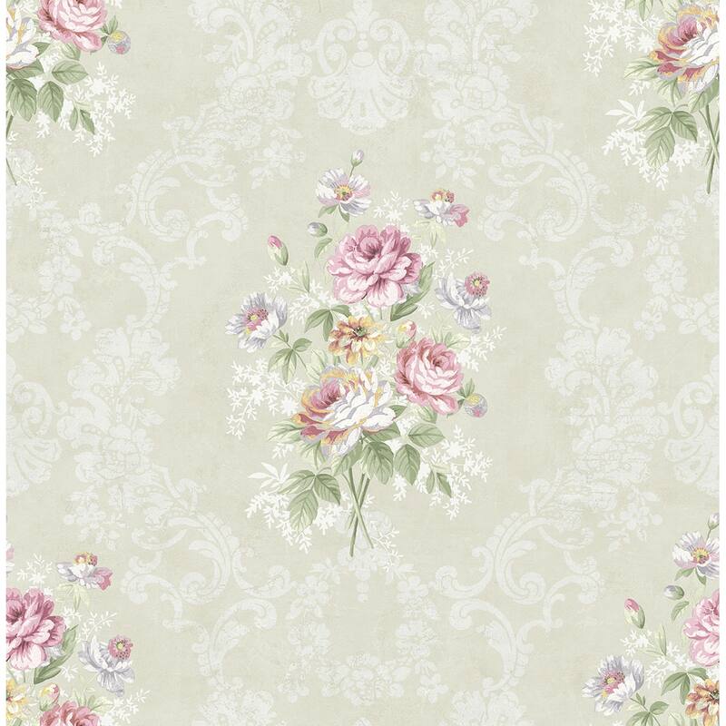 Seabrook Designs Inbal Floral Bouquet Damask Unpasted Wallpaper