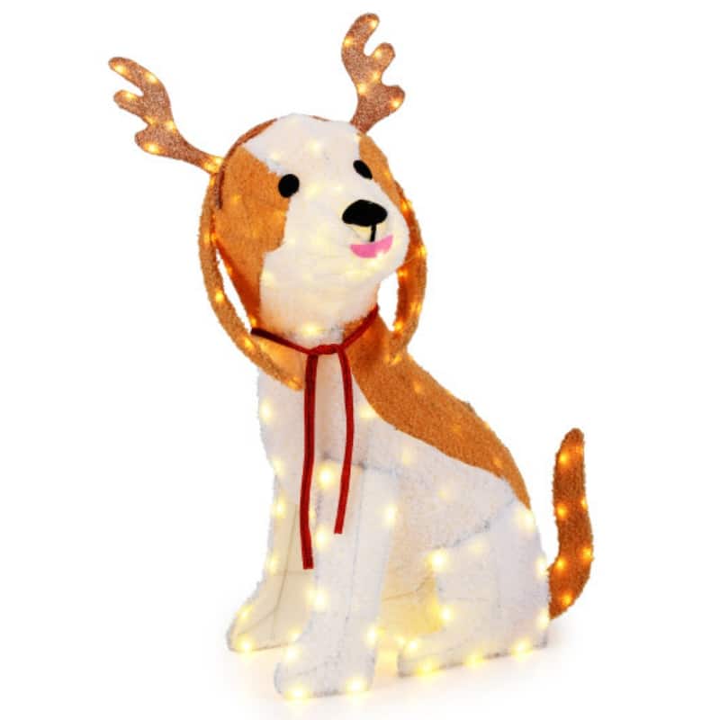43.5 Inch Lighted Christmas Dog with 164 LED Lights Antlers and Scarf - Brown - 34.5" x 20" x 43.5"(L x W x H) -  Brown