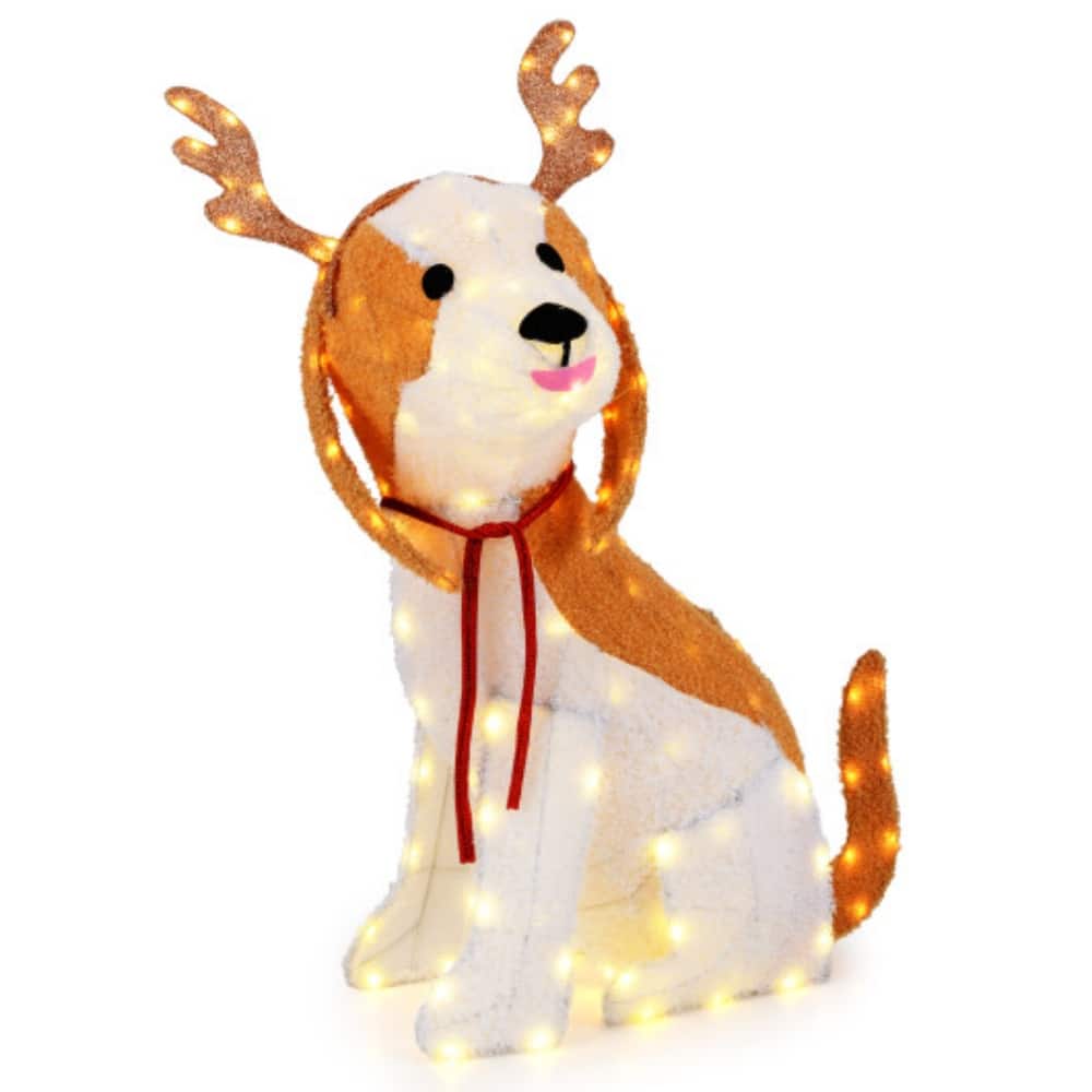 43.5 Inch Lighted Christmas Dog with 164 LED Lights Antlers and Scarf - Brown - 34.5" x 20" x 43.5"(L x W x H)
