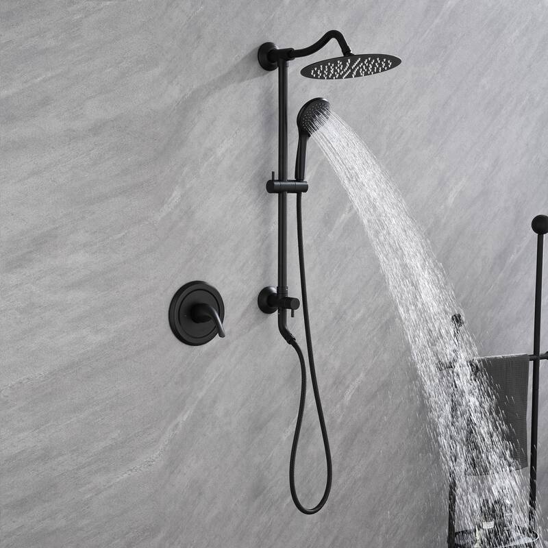 Wall Mount Shower Faucet with Hand Shower Brass Matte Black Complete Shower System with Slide Bar Valve Included