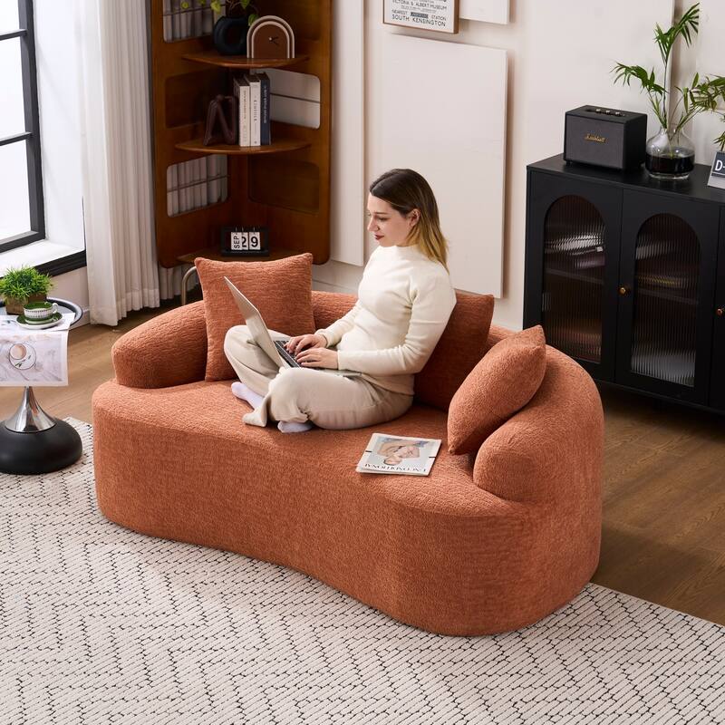 Curved Loveseat Full Compression Sponge 30D Sofa Chenille No-Assembly