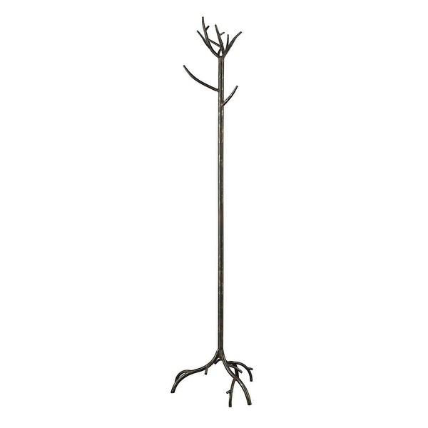 69" Antique White, Bronze and Gold Metal Branch Coat Rack Hall Tree - N/A