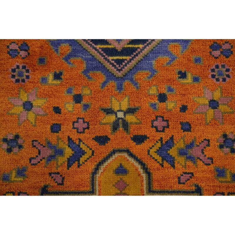 Hand-knotted Traditional Wool Orange Geometric Area Rug Oriental Carpet - 8' 2'' X 2' 8''