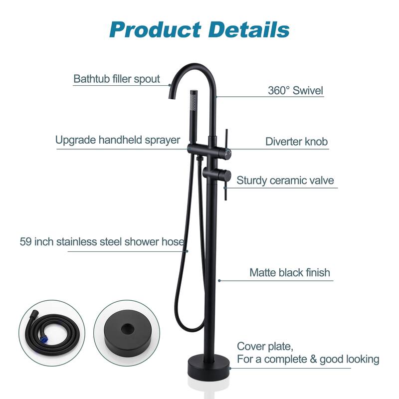 WOWOW Double Handle Freestanding Tub Faucet with Handheld Shower