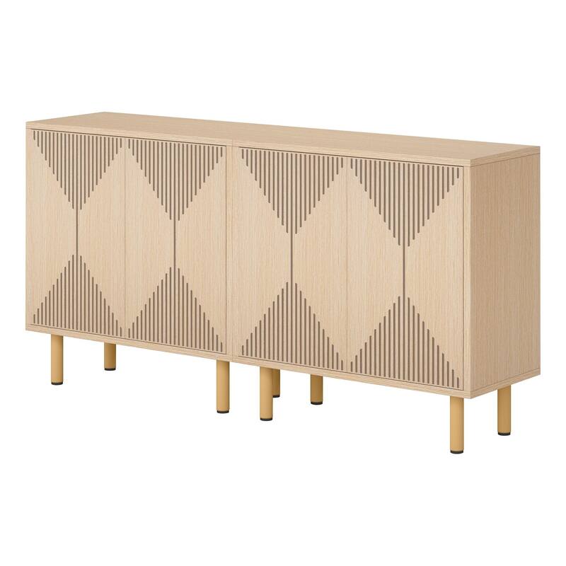 59" Modern Natural Wood Yellow Sideboard Buffet Cabinet