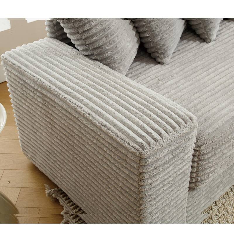 111" Corduroy L-Shaped Sectional Sofa (Right Chaise, 8 Pillows)