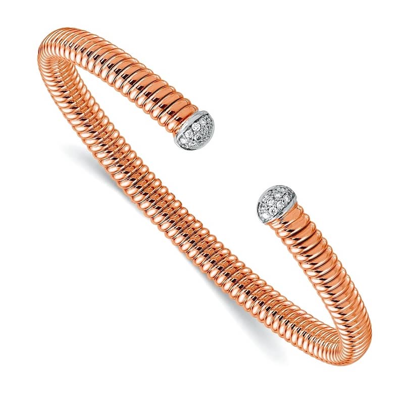 Curata 18k Yellow, White or Rose Gold Italian 0.17cttw Diamond Tubogas Cuff Bangle Bracelet - Rose Gold