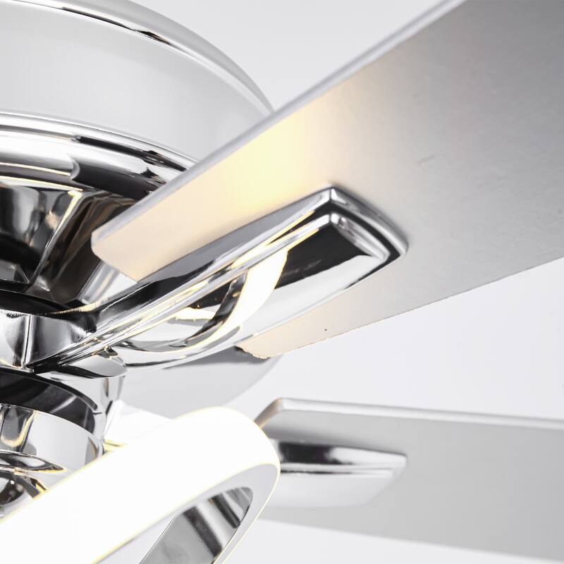 52" Chrome Modern Plywood 5-Blade Ceiling Fan with LED Light and Remote - 52 in. D x 52 in. W x 15.25 in. H