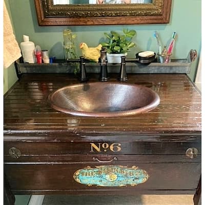 19" Oval Copper Farmhouse Drop-In Bathroom Sink by SimplyCopper - 19" X 14" X 5"