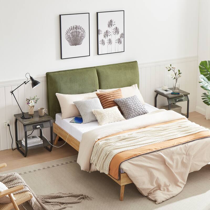 Set of 2 Side Table with Charging Station, USB Ports and Sockets