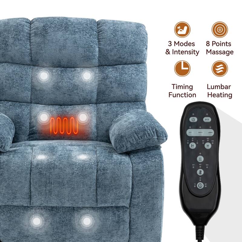 Roomfitters Dual Motor Power Lift Recliner Chair with Heat Massage Oversized Infinite Position Sofa with Cup Holders