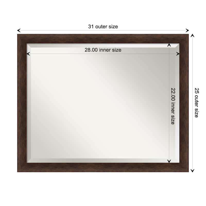 Warm Walnut Narrow Beveled Wood Framed Bathroom Vanity Wall Mirror - Warm Walnut Narrow - Glass Size 28x22