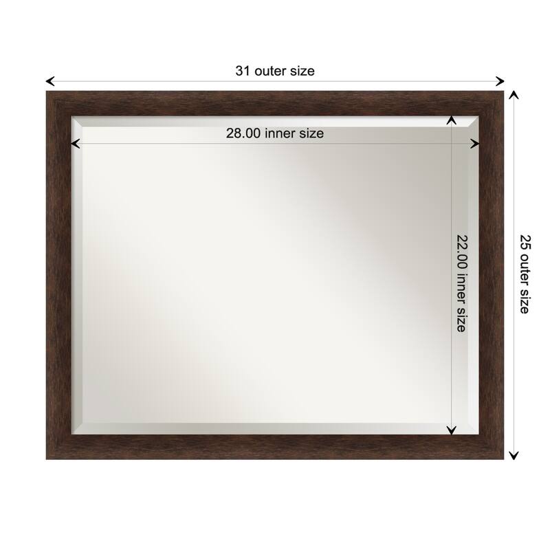 Warm Walnut Narrow Beveled Wood Framed Wall Mirror - Warm Walnut Narrow - Glass Size 28x22