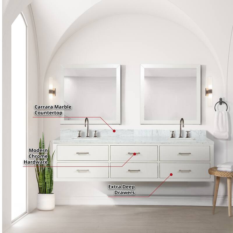 Lexora Castor Double Bath Vanity, Carrara Marble Top, Faucet Set, and Mirrors