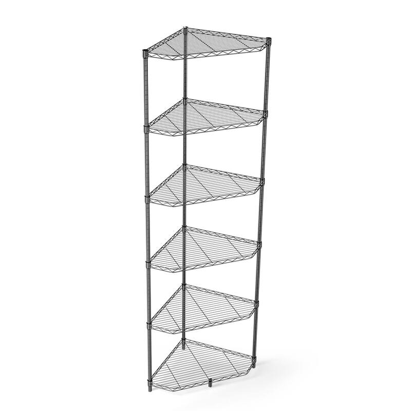 6 Tier Shelf Heavy Duty Free Standing Corner Storage Display Rack - Black