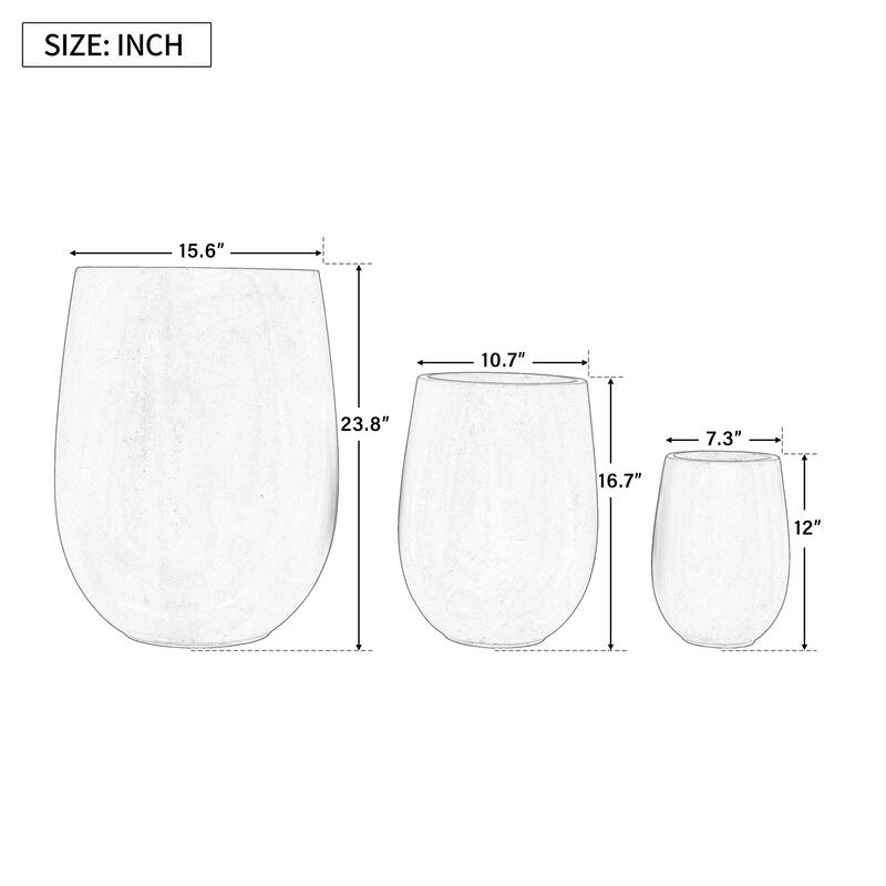 Lightweight Round MGO Outdoor Planter Set-3 Sizes (15.6"/10.74"/7.3"),Large Outdoor Indoor Flower Pots with Drainage Hole