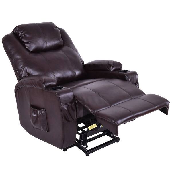 Electric Power Lift Chair Recliner W Remote Cup Holder Brown Overstock 28423356