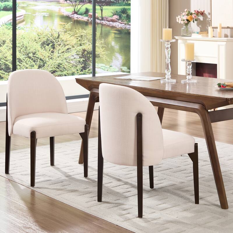 Wooden Dining Chairs Set of 2, Fabric Upholstered Dining Room Chair Kitchen Chairs, Farmhouse Dinner Chair