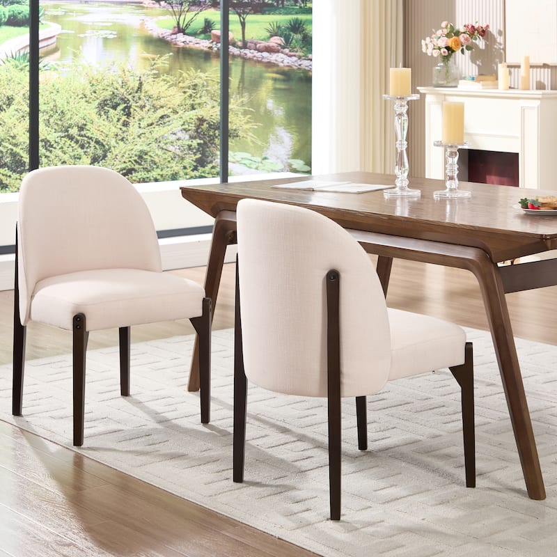 Wooden Dining Chairs Set of 2, Modern Fabric Upholstered Dining Room Chair Kitchen Chairs, Farmhouse Dinner Chair