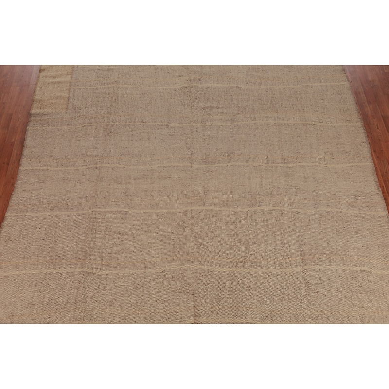 Earth Tone Brown Jute Kilim Oriental Area Rug Flatweave Jute Carpet - 9'9" x 11'4"