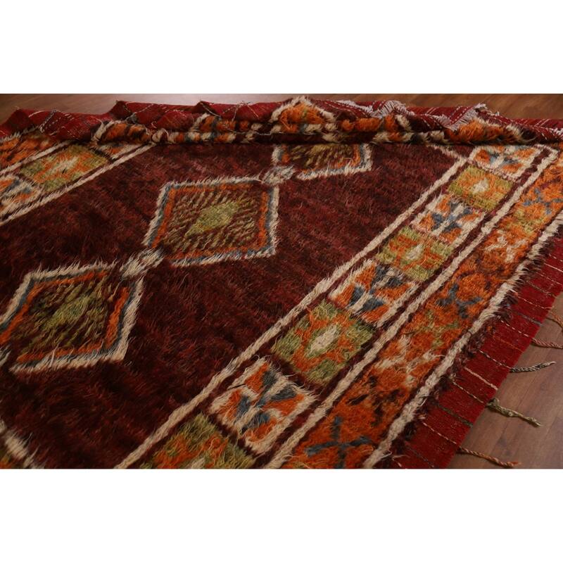 Hand Knotted Oriental 100% Wool Carpet Modern Tribal Red Moroccan Area Rug - 10' 0'' X 6' 9''