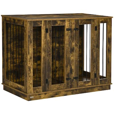 PawHut Large Furniture Style Dog Crate with Removable Panel, End Table with Two Rooms Design and Two Front Doors