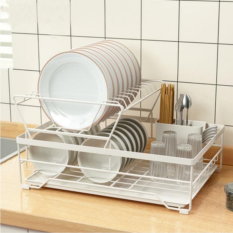 Over The Sink Dish Drying Rack, Full Stainless Steel 2-Tier Kitchen Counter  Dish Drainer Rack Adjustable (33.8 to 41.5 inch), Expandable Dish Drying  Rack with Kitchen Accessories, Silver : : Home