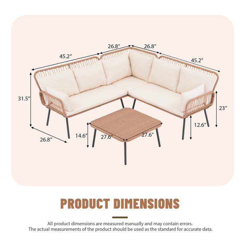 Outdoor Patio Furniture L-Shaped Corner Wicker Sofa Set with Coffee Table
