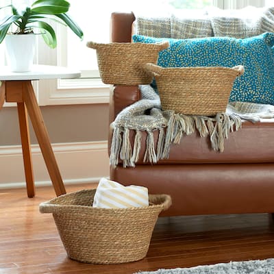 Household Essentials Cattail Wicker Baskets, Set of 3