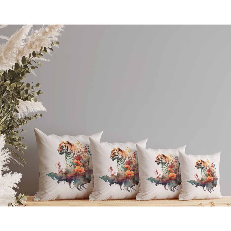 Tropical Tiger Trails Faux Suede Reversible Throw Pillow Ivory and Wintergreen