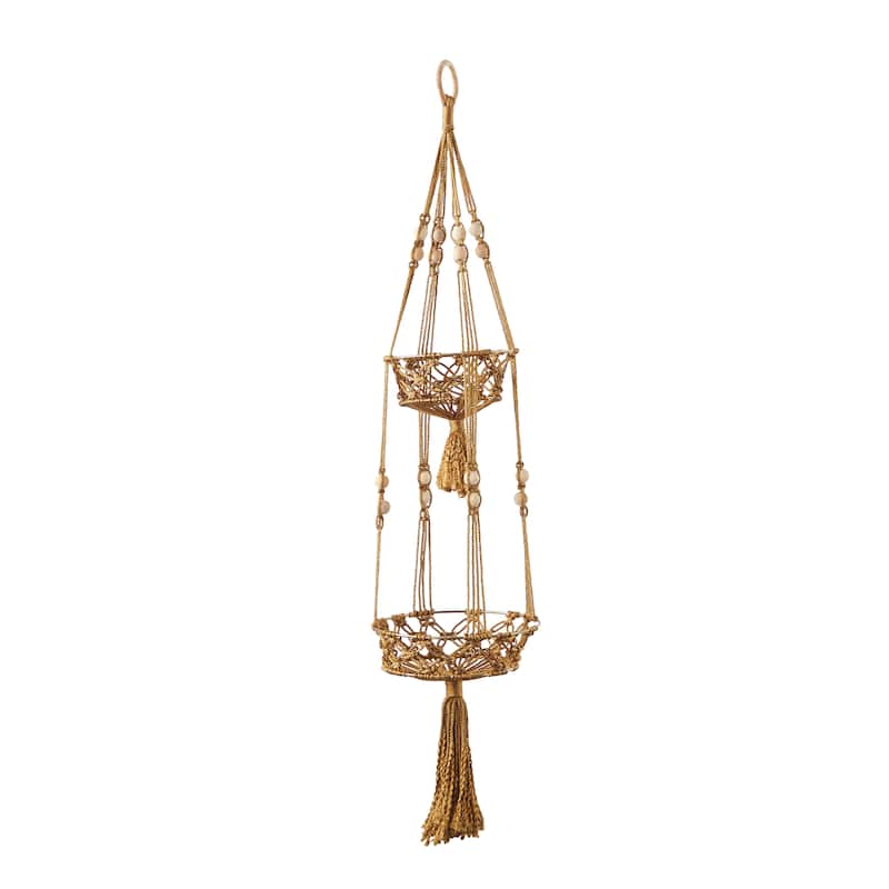 Intricately Handmade Fabric Hanging Macrame Wall Planter - Brown or White