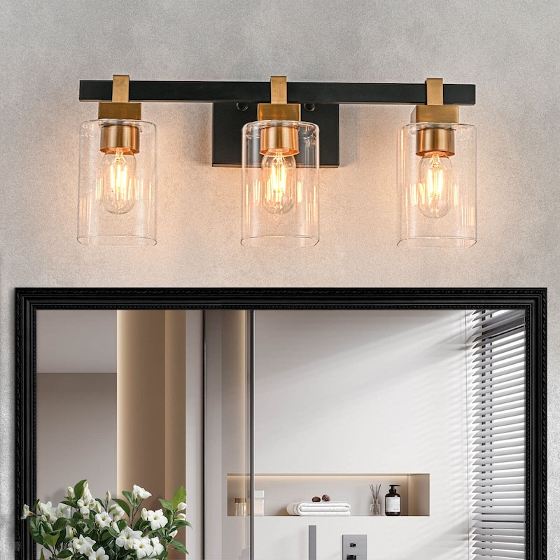 3-Light Bathroom Vanity Light Wall Sconce with Clear Glass Shade - 20.1-in W x 5.7-in D x 8.9-in H
