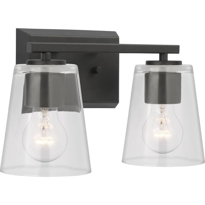 Vertex Collection Two-Light Matte Black Clear Glass Contemporary Bath Light - 12.87 in x 6.25 in x 7.5 in - 12.87 in x 6.25 in x 7.5 in