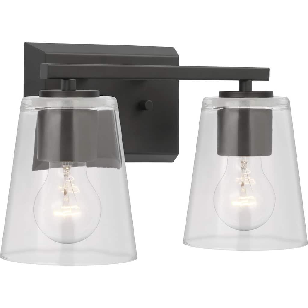 Vertex Collection Two-Light Matte Black Clear Glass Contemporary Bath Light - 12.87 in x 6.25 in x 7.5 in