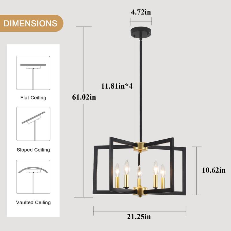 5-Light Modern Foyer Pendant Kitchen Island Candlestick Linear Chandelier Lighting for Dining Room