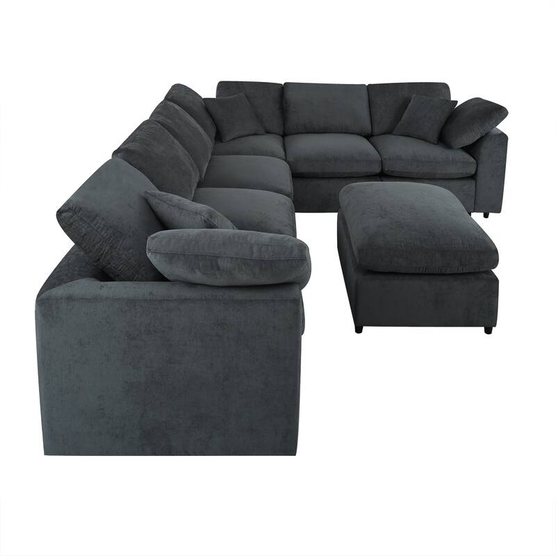 Oversized Modular Sectional Sofa, 7 Seater Corner Sofa, L-Shape Sofa Set with Movable Ottoman, Plush Chenille Fabric Large Sofa