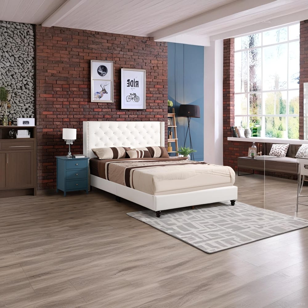 Queen Size Upholstered Platform Bed with Transitional Design and Foam-Padded Headboard