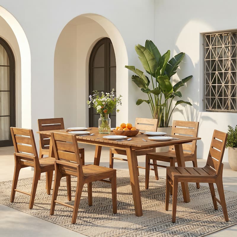 Christopher Knight Home - Outdoor 7-Piece Dining Set with 69" Wooden Table and 6 Dining Chairs - Natural