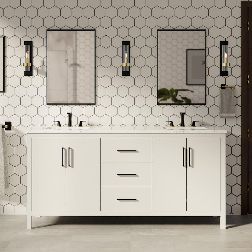 KitchenBathCollection Copenhagen 72" Double Bathroom Vanity with Engineered Marble Top