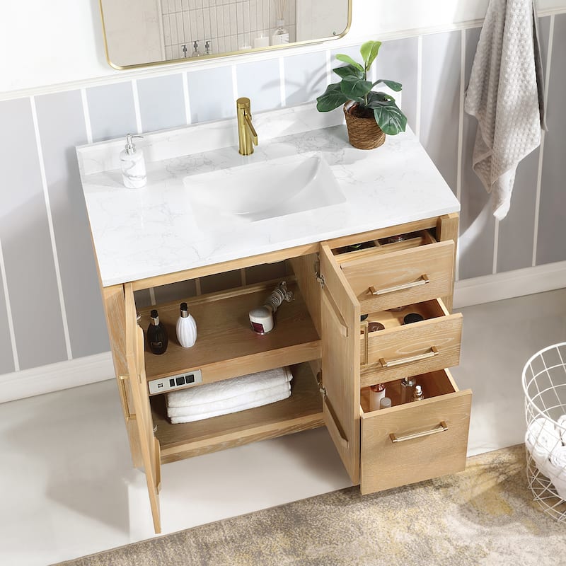San Single Bath Vanity with Composite Stone Top without Mirror