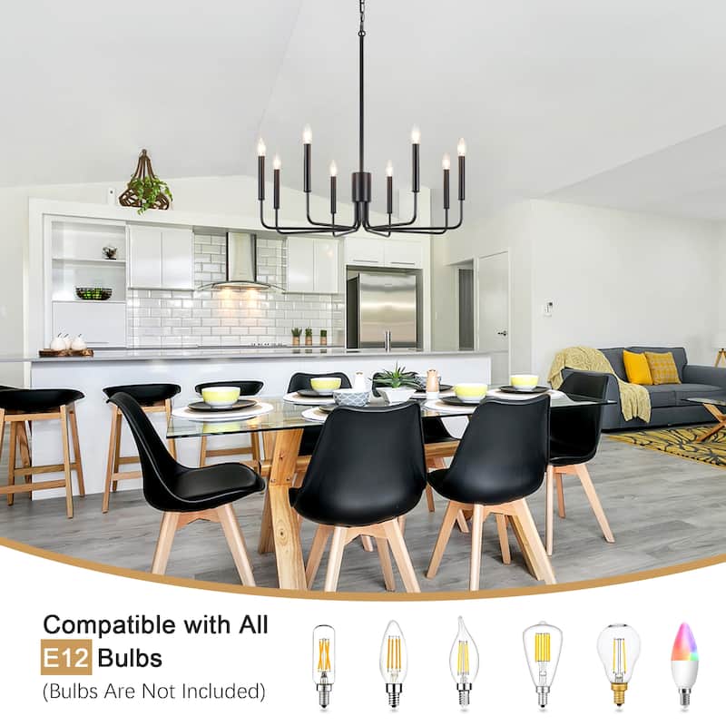 8 - Light Candle Style Chandelier Farmhouse Light Fixture for Kitchen Island Bedroom Entryway - N/A